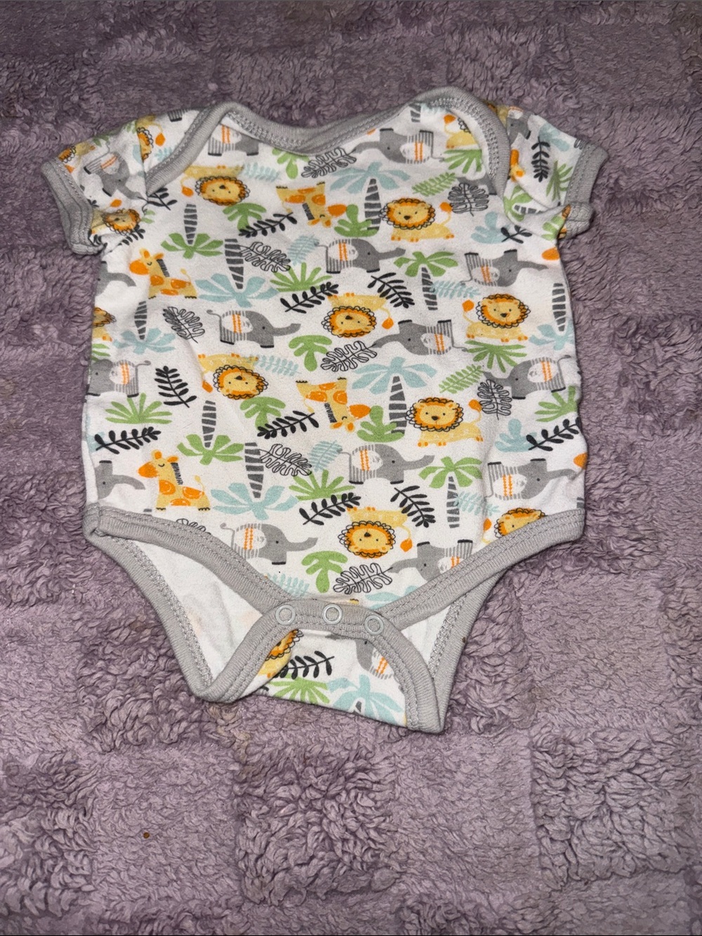 Baby Jungle Animal Onesie - Neutral Gray Trim